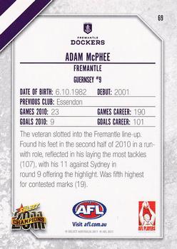2011 Select AFL Champions #69 Adam McPhee Back